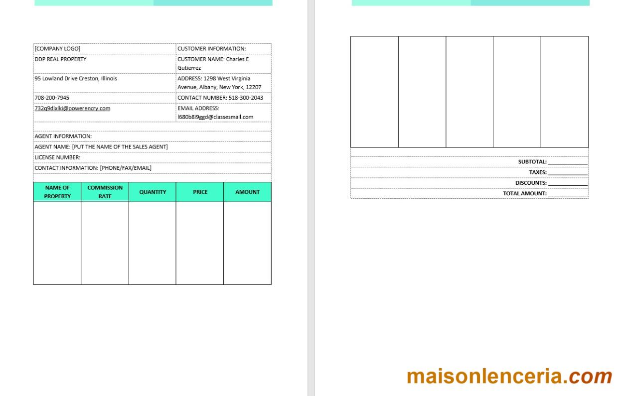 Szablon faktury prowizji pośrednictwa w obrocie nieruchomościami w formatach Word i PDF